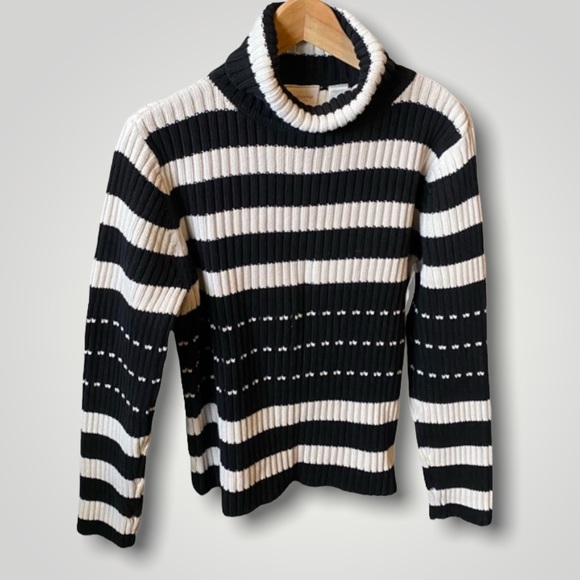 Vintage✨ Liz Claiborne • Black & White Striped Turtleneck - Picture 1 of 5